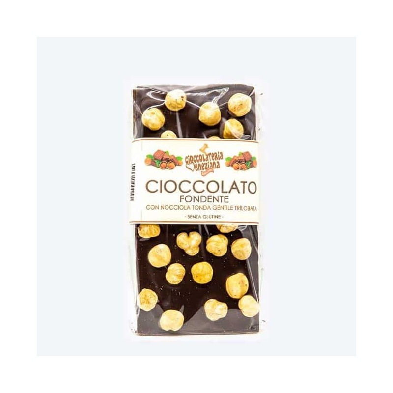 Dark chocolate bar with whole roasted round Tonda Gentile hazelnut