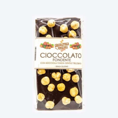 Dark chocolate bar with whole roasted round Tonda Gentile hazelnut