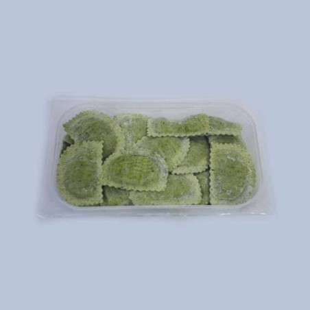Green mezze lune with Tuscan pecorino