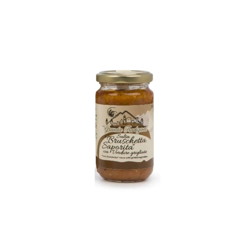 Tasty bruschetta sauce with grilled vegetables