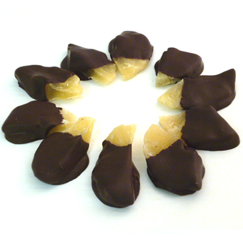 ananas candito ricoperto di cioccolato fondente